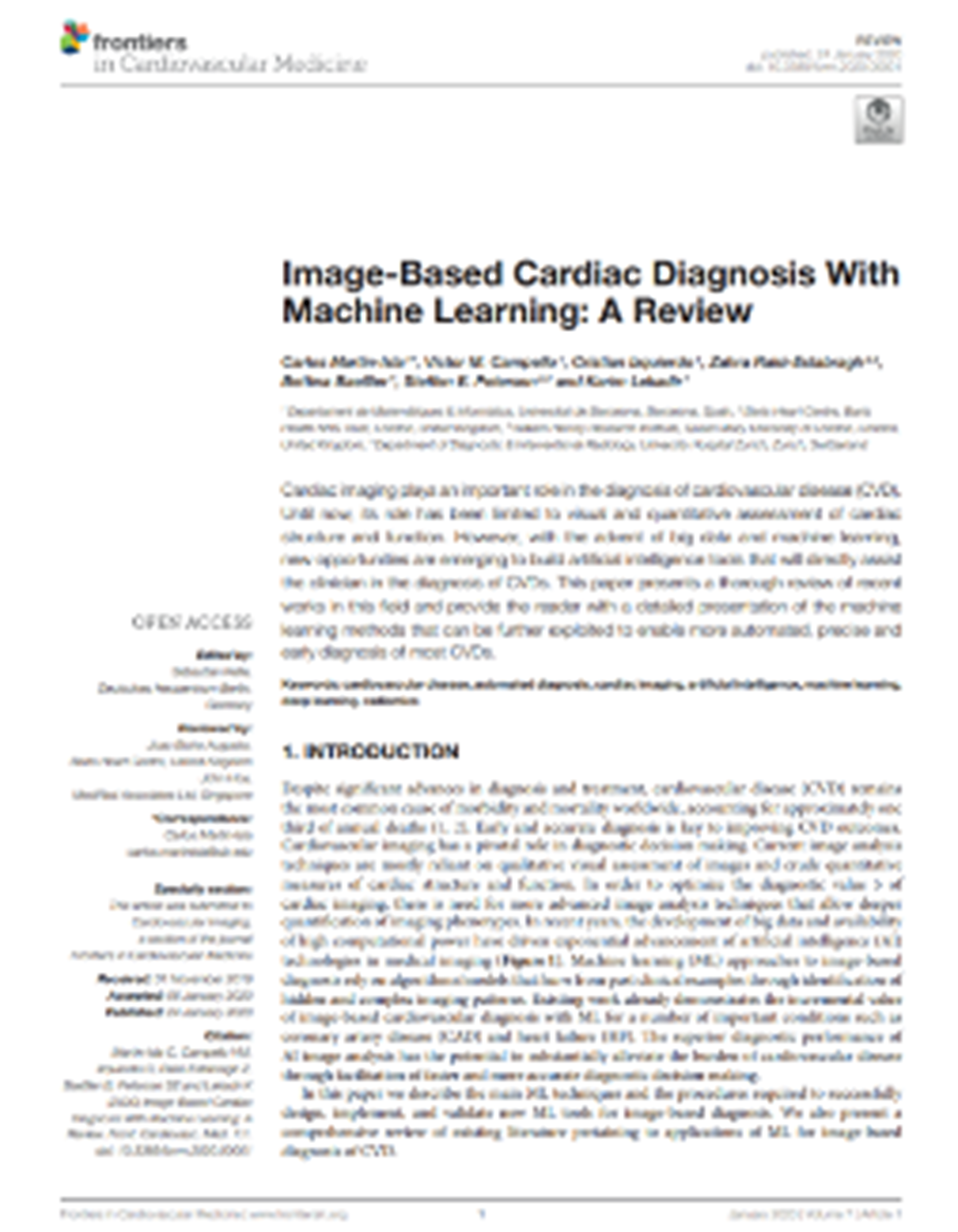 Image-Based Cardiac Diagnosis With Machine Learning: A Review