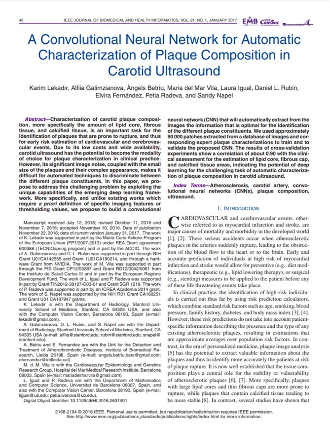 A convolutional neural network for automatic characterization of plaque composition in carotid ultrasound