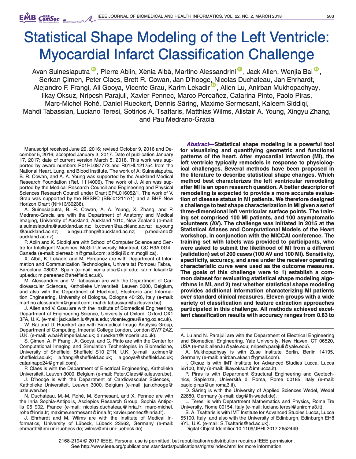 Statistical Shape Modeling of the Left Ventricle: Myocardial Infarct Classification Challenge