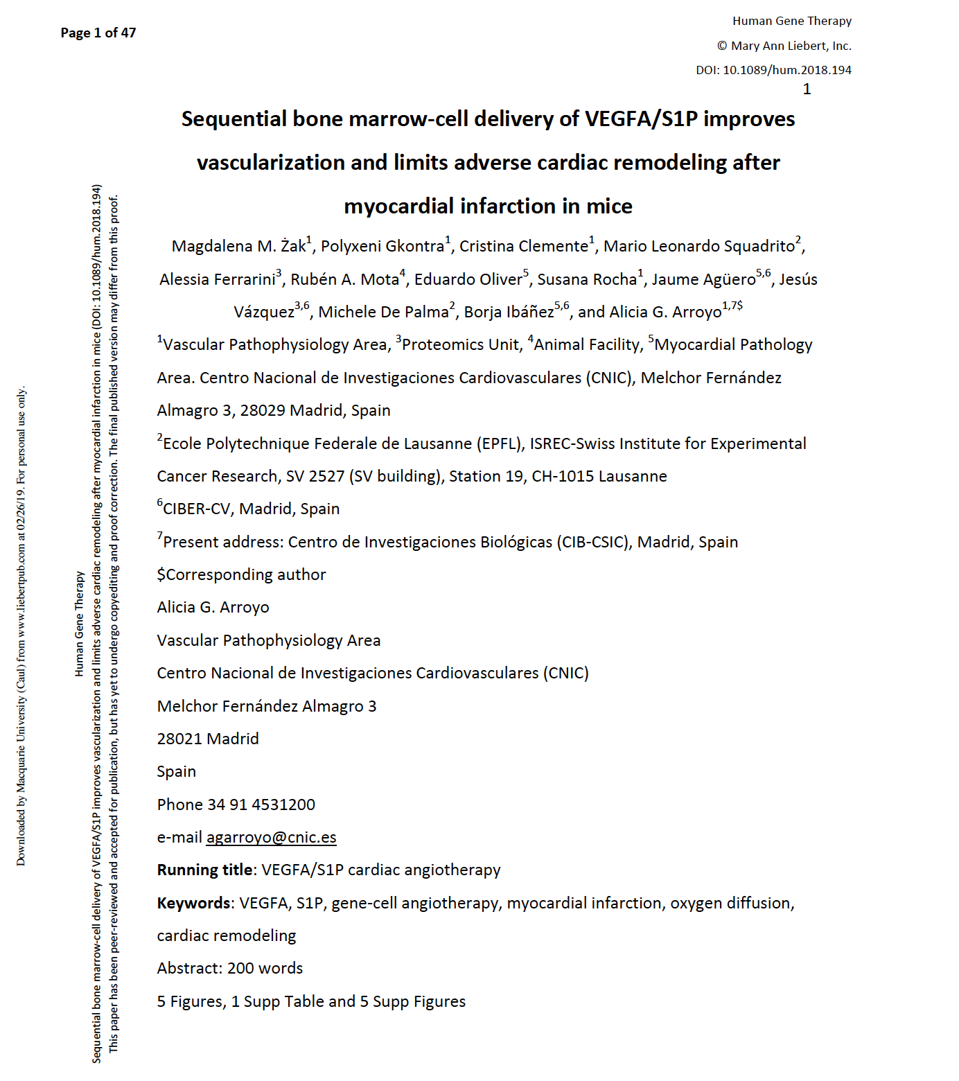 Sequential Bone-Marrow Cell Delivery of VEGFA/S1P Improves Vascularization and Limits Adverse Cardiac Remodeling After Myocardial Infarction in Mice