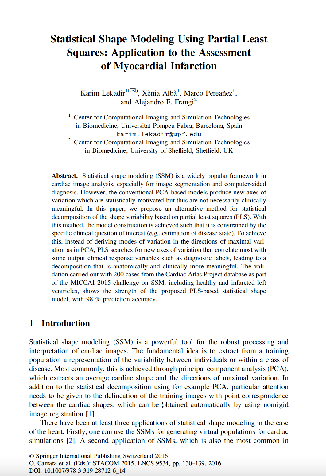 Statistical Shape Modeling Using Partial Least Squares: Application to the Assessment of Myocardial Infarction